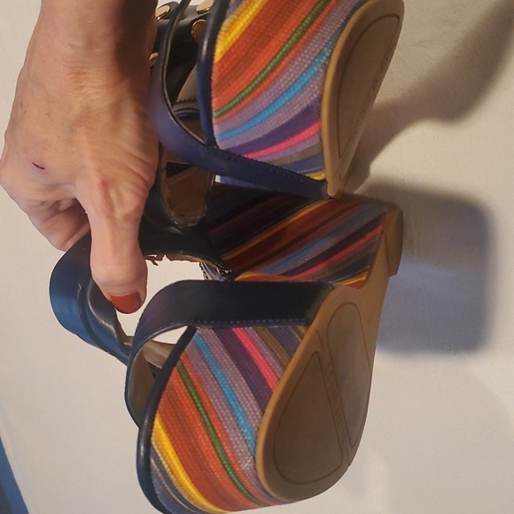 Nine West Navy Lara Striped ~4" Wedge Sz. 9 Sandal - Picture 6 of 13